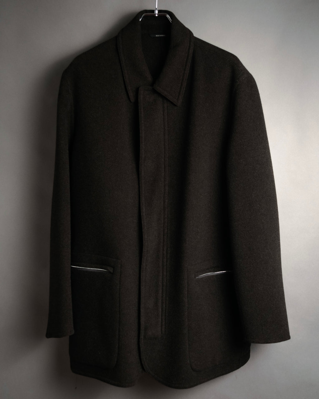 –SPECIAL– “HERMES” 90’s-00’s Concealed placket wool zip coat