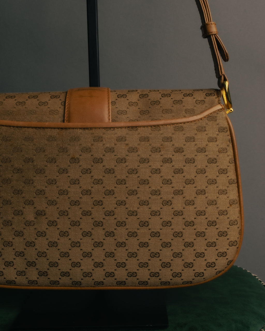 "GUCCI" 70's-80's Micro GG monogram canvas shoulder bag with stirrup hardware