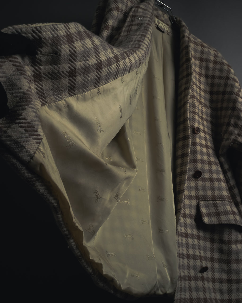 "GUCCI" 80’s checked wool shawl collar jacket