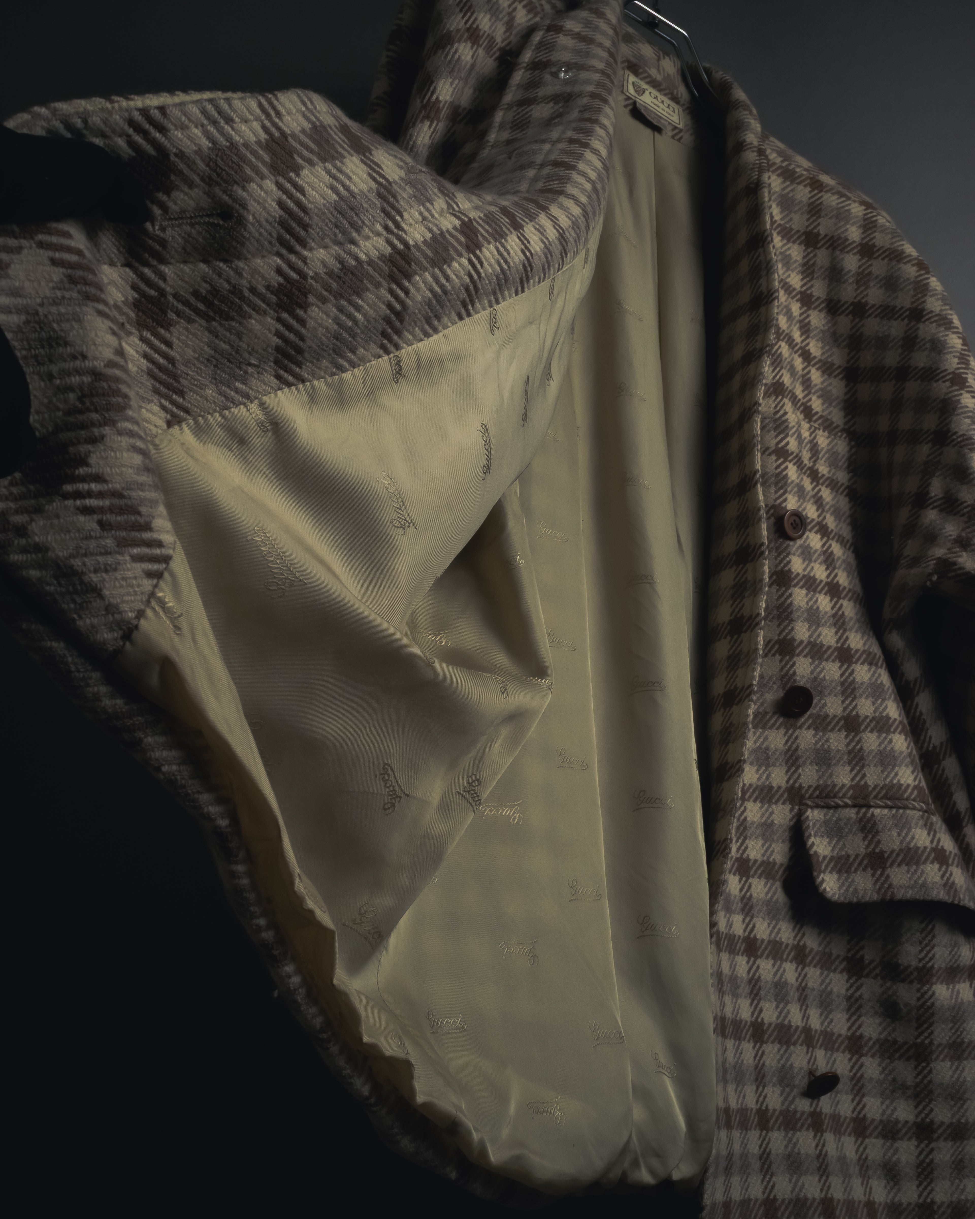 "GUCCI" 80’s checked wool shawl collar jacket