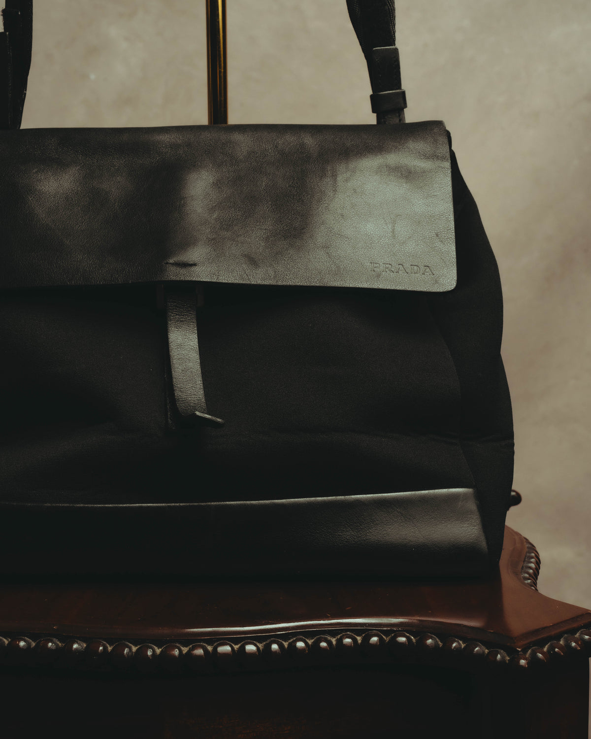“PRADA” 90’s-00’s Nylon and leather flap messenger bag