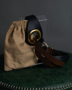 "BURBERRY" Gold circle metal design waist mark leather belt