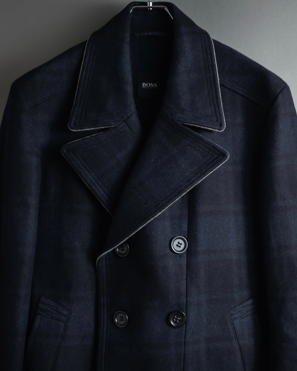 "HUGO BOSS" Double-breasted plaid coat