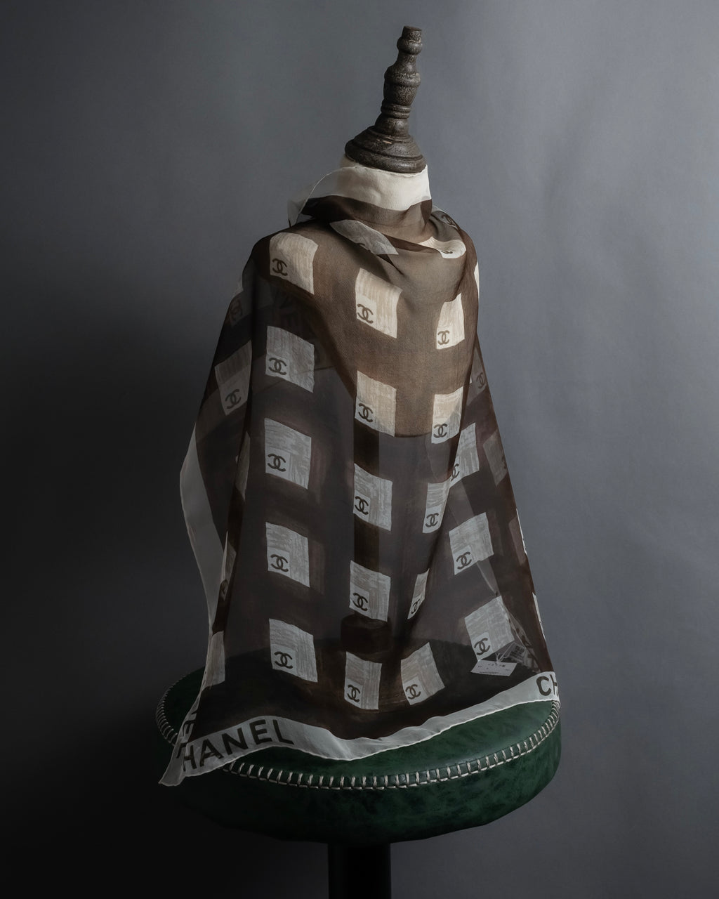 "CHANEL" 90's Square icon logo pattern sheer silk scarf