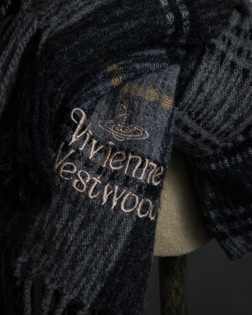 "Vivienne Westwood" Multi-layered check pattern fringe design muffler