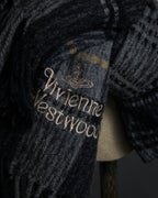 "Vivienne Westwood" Multi-layered check pattern fringe design muffler