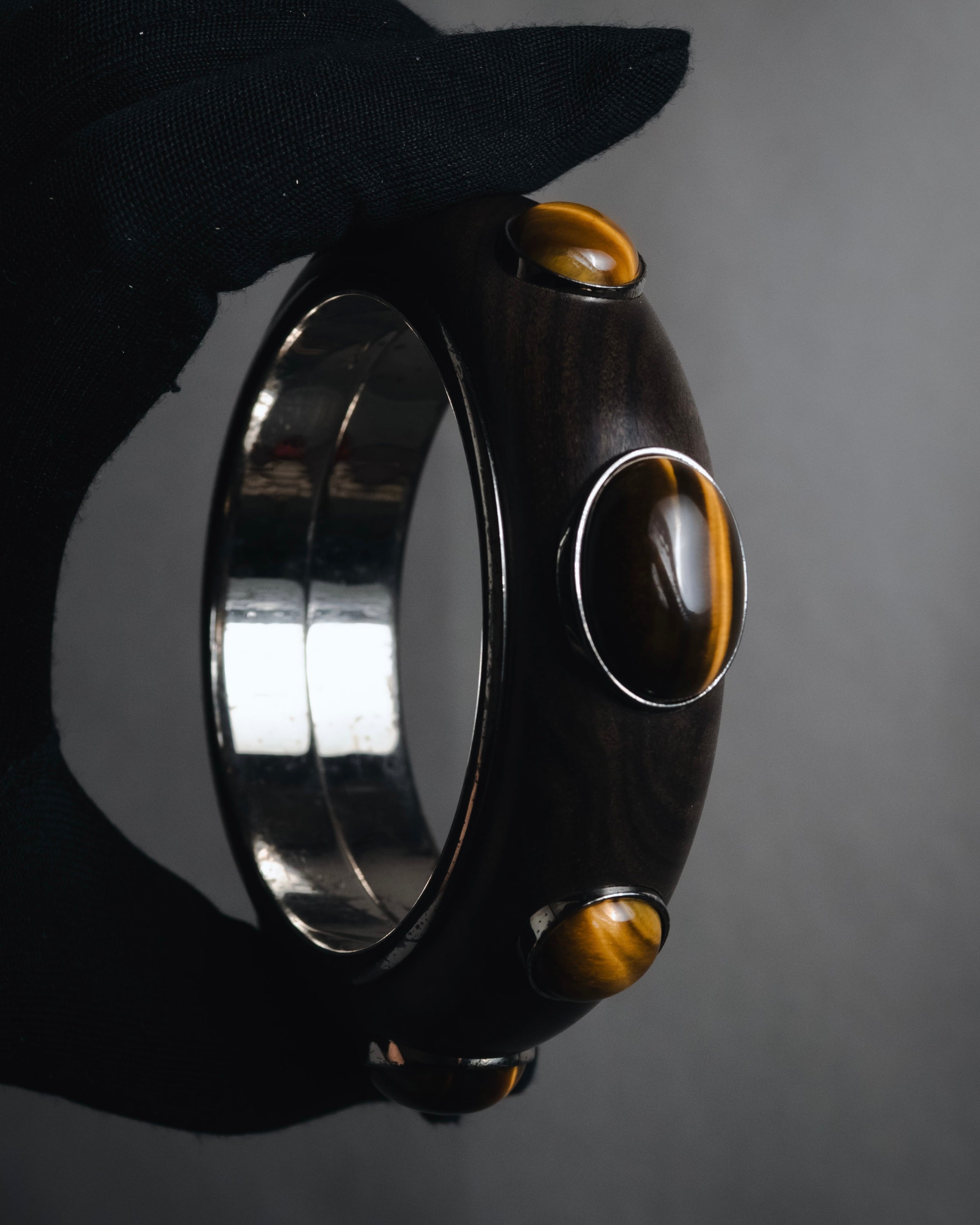 "Bottega Veneta" 2006-2012 ebony and sterling silver tiger eye bangle