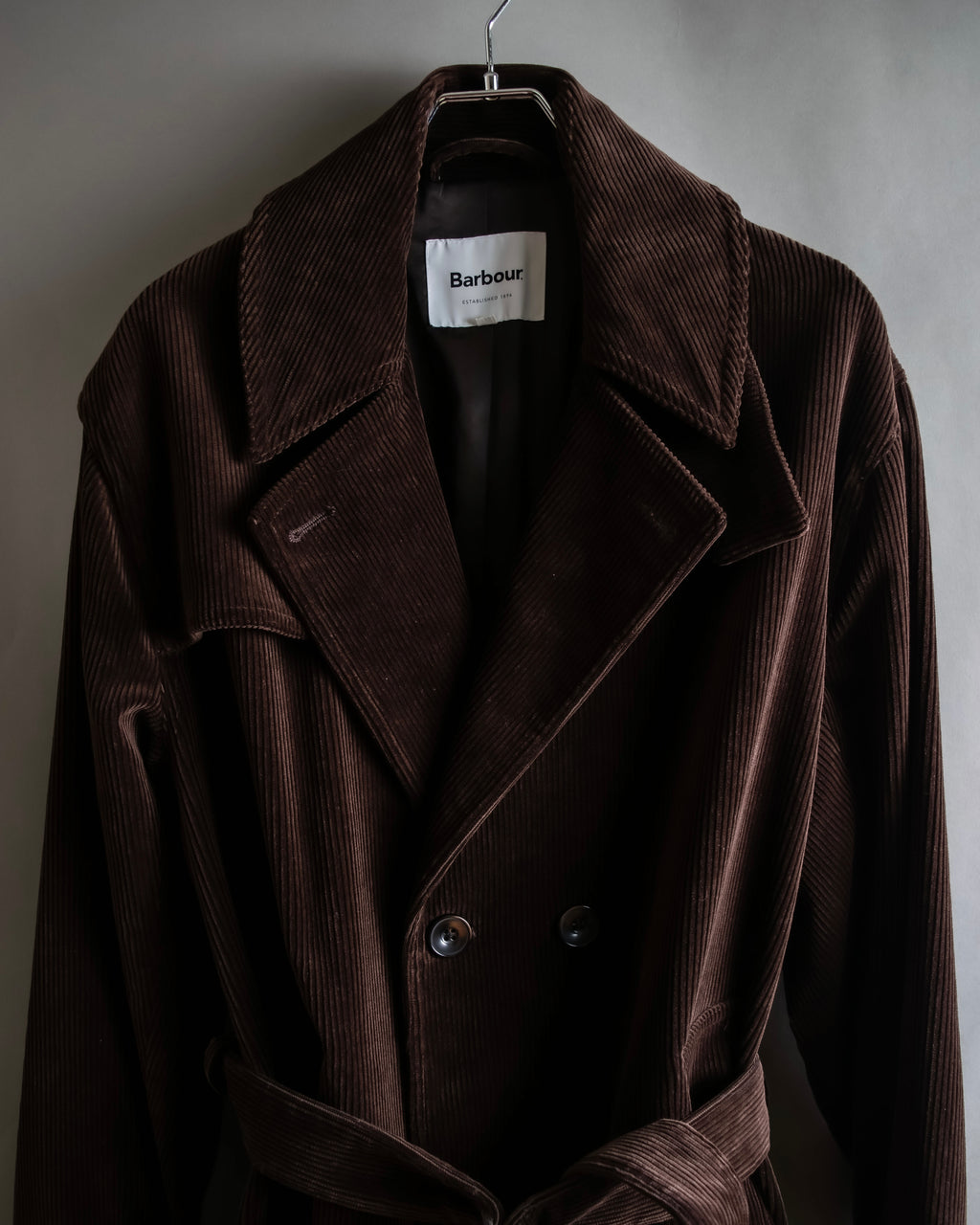 "Barbour" Wide ribbed corduroy maxi-length trench coat