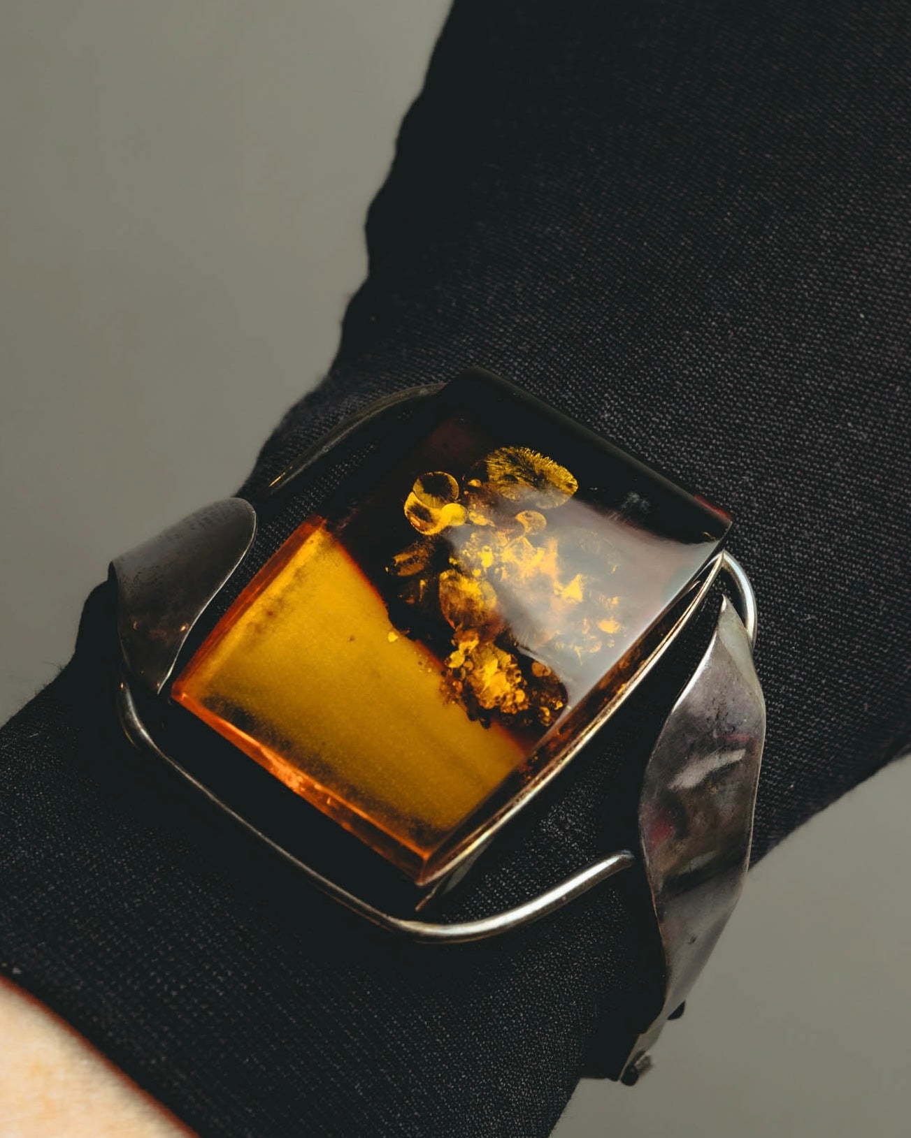 "Vintage" Sculptural amber tone statement bracelet