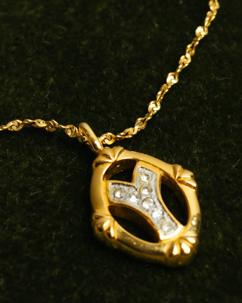 "Yves Saint Laurent" 80's-90's Gold tone rhinestone pendant necklace