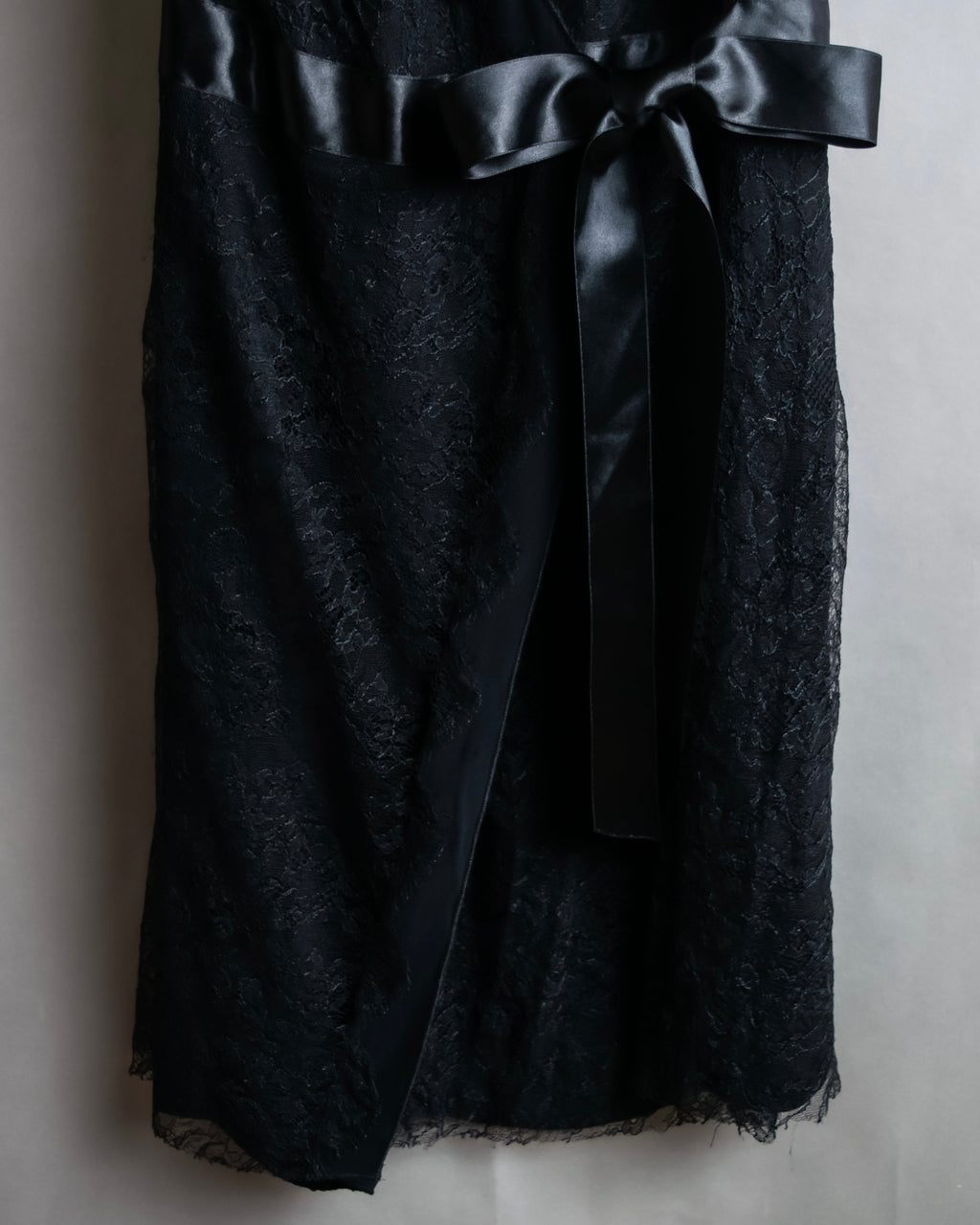 "RED VALENTINO"Ribbon belted design lace black dress