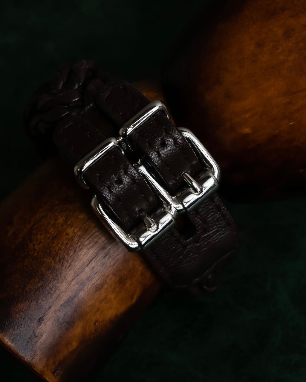 "Vintage intrecciato double buckle leather bracelet"