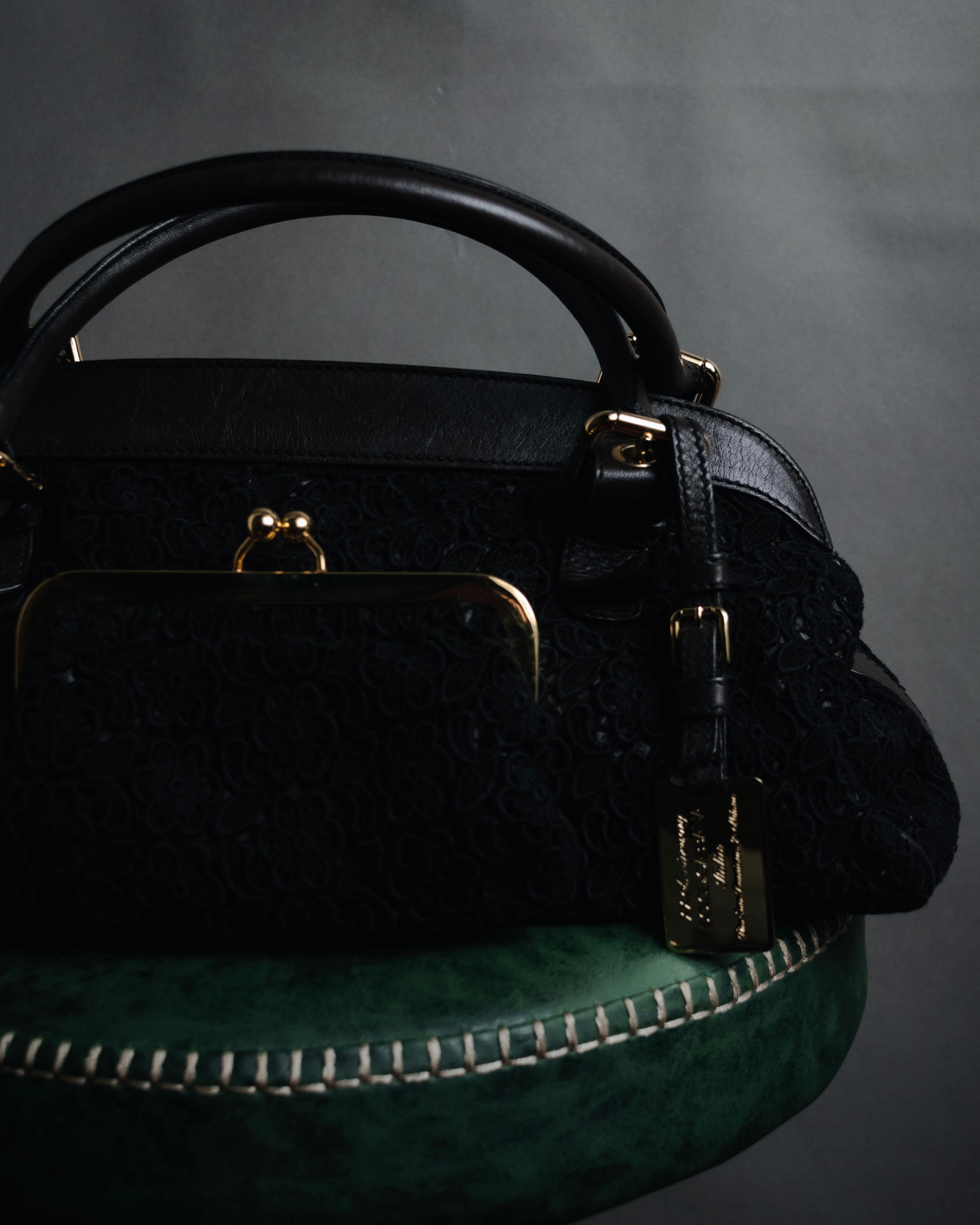 "DOLCE & GABBANA" 2005-06 Anniversary lace kisslock leather handbag