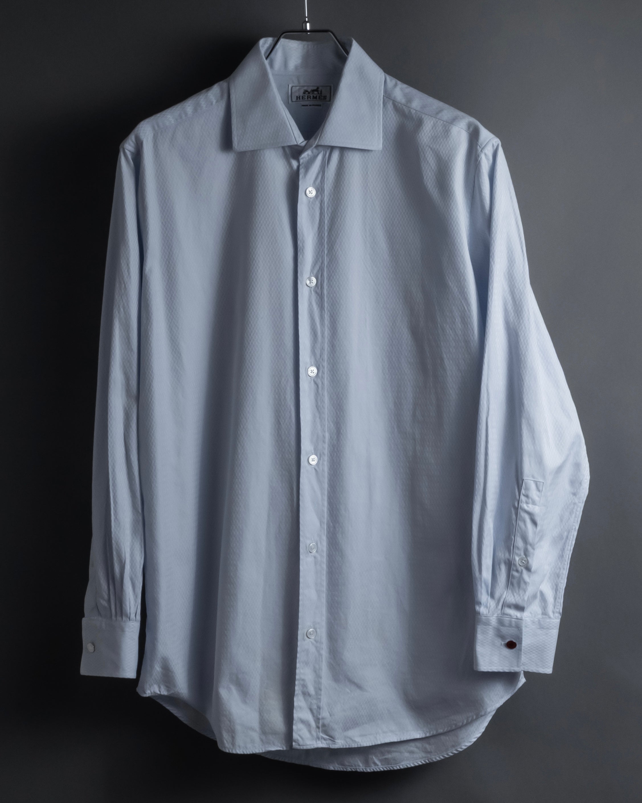 “HERMES” 80’s clou de selle-button jacquard dress shirt