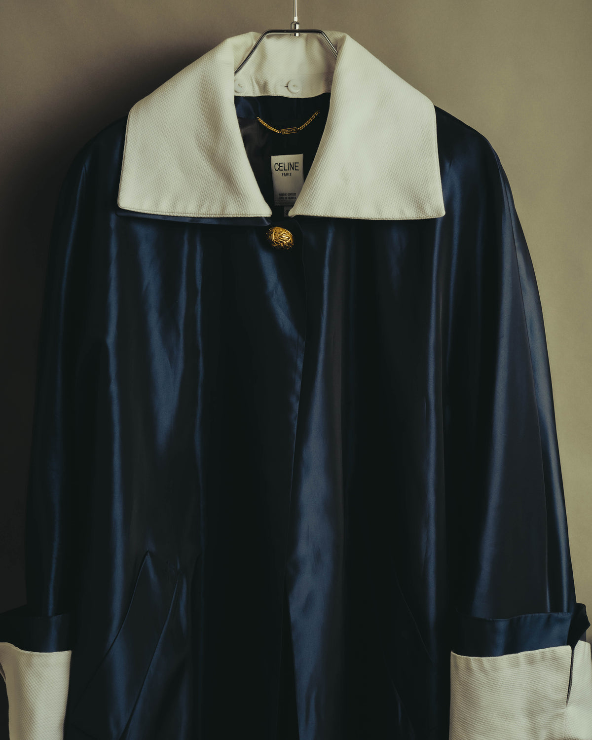 "CELINE" 70's-80's Dramatic contrast collar long coat