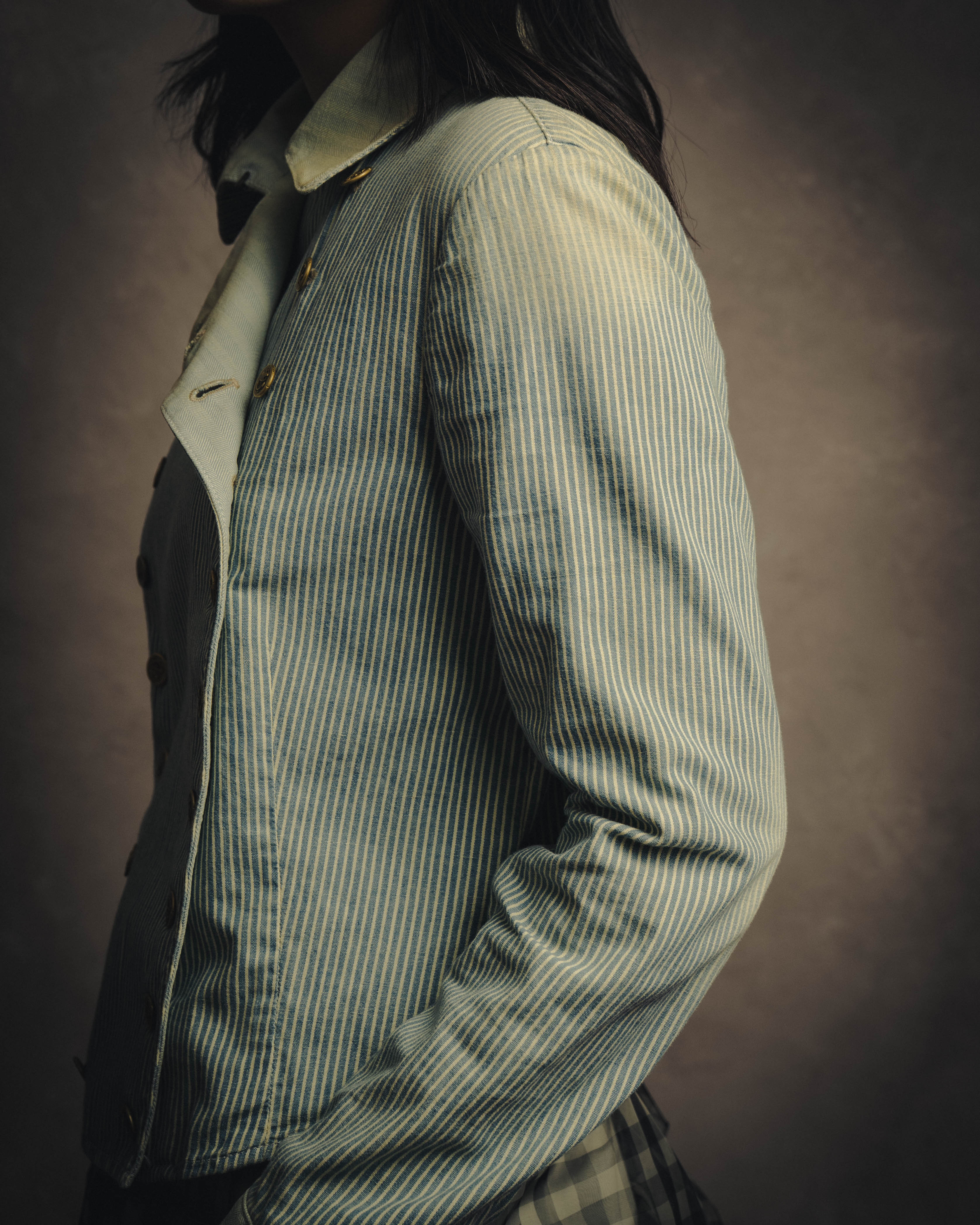-SPECIAL- "Ralph Lauren" 00's Hickory stripe cotton double-breasted marine jacket
