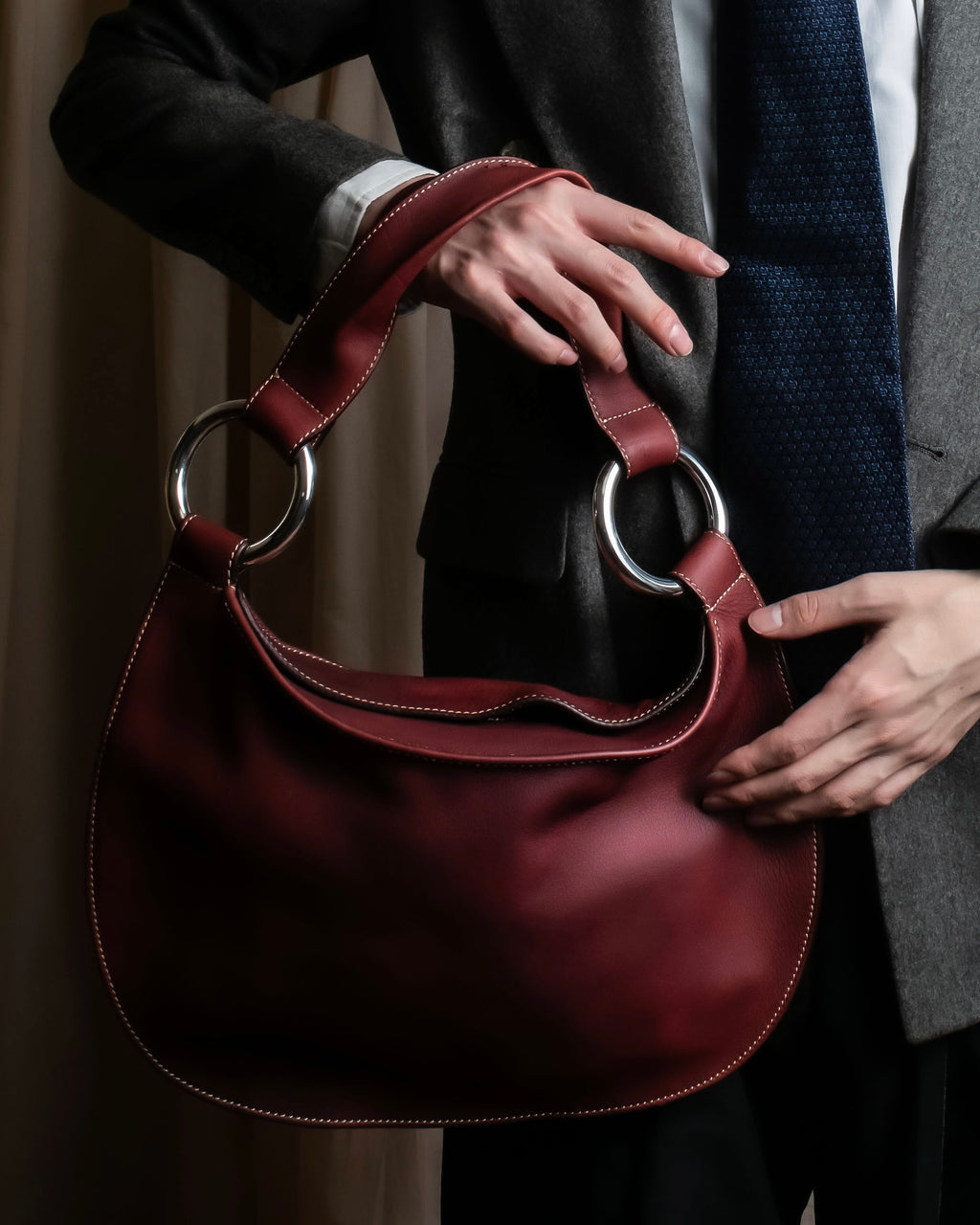 "SEQUOIA" Bordeaux color suede one-handle bag