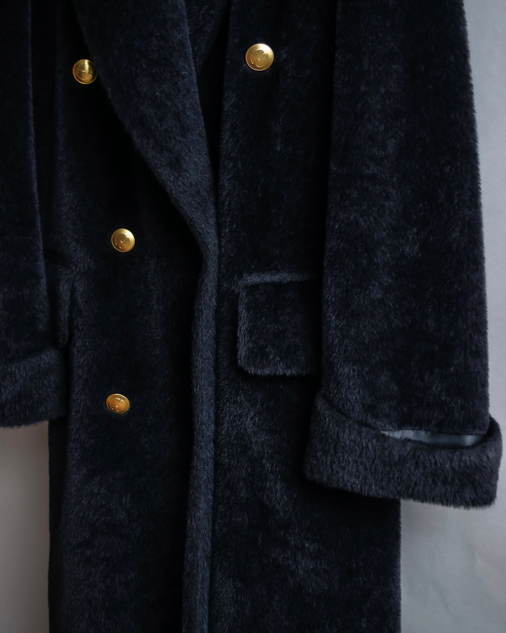 "GUCCI" 80's Gold button design brushed wool long chester coat