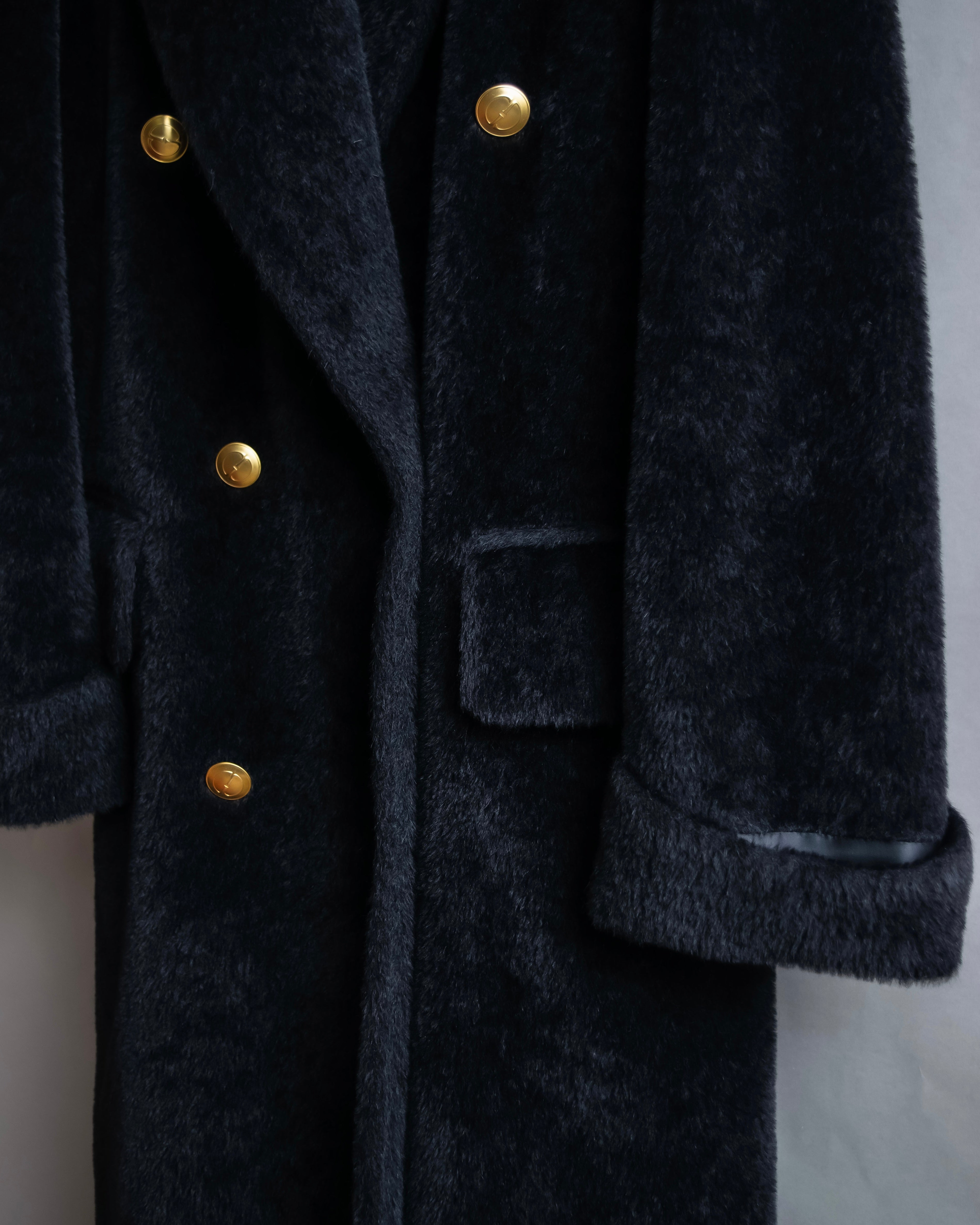 "GUCCI" 80's Gold button design brushed wool long chester coat