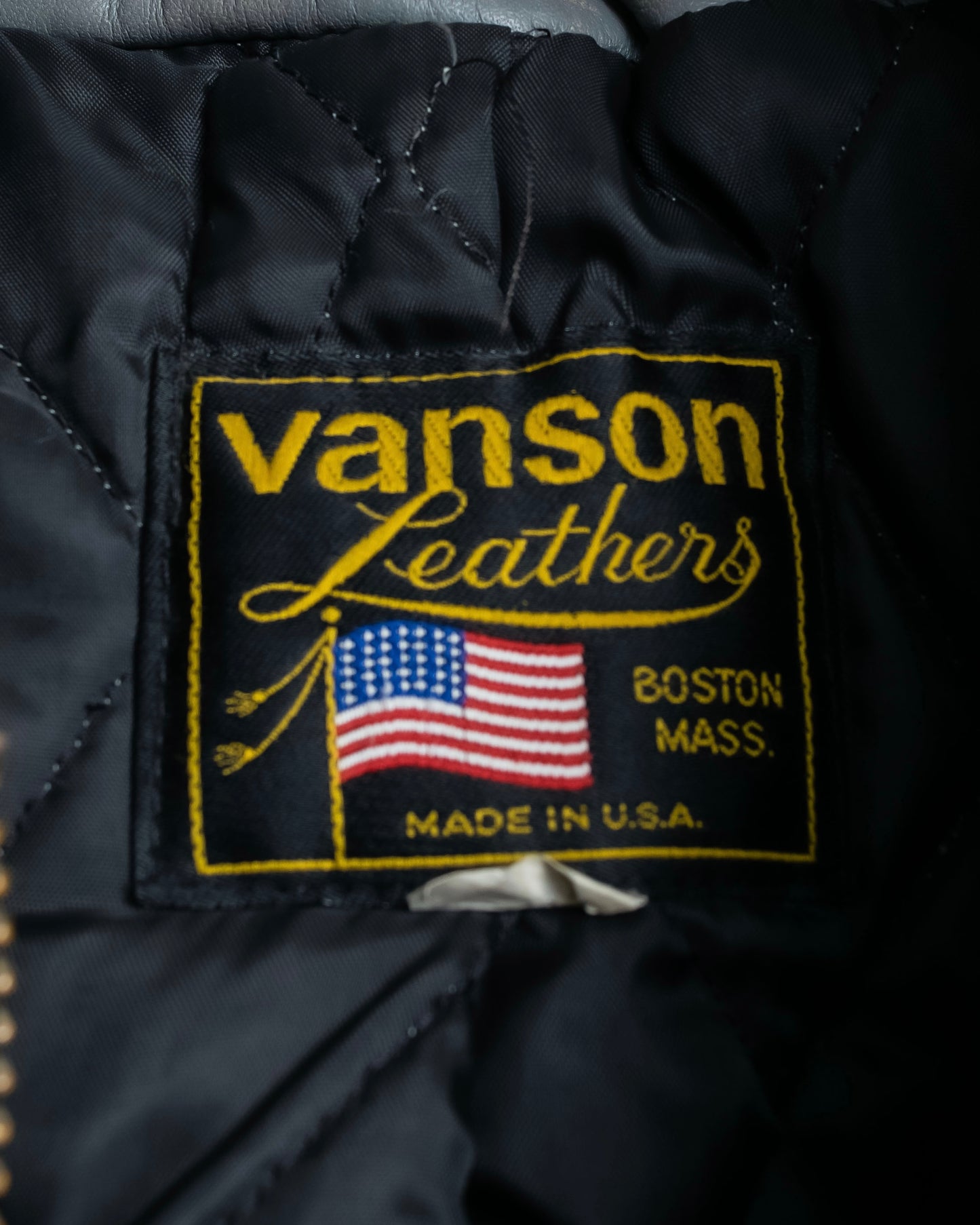 "VANSON" Out pocket design ribbed leather jacket