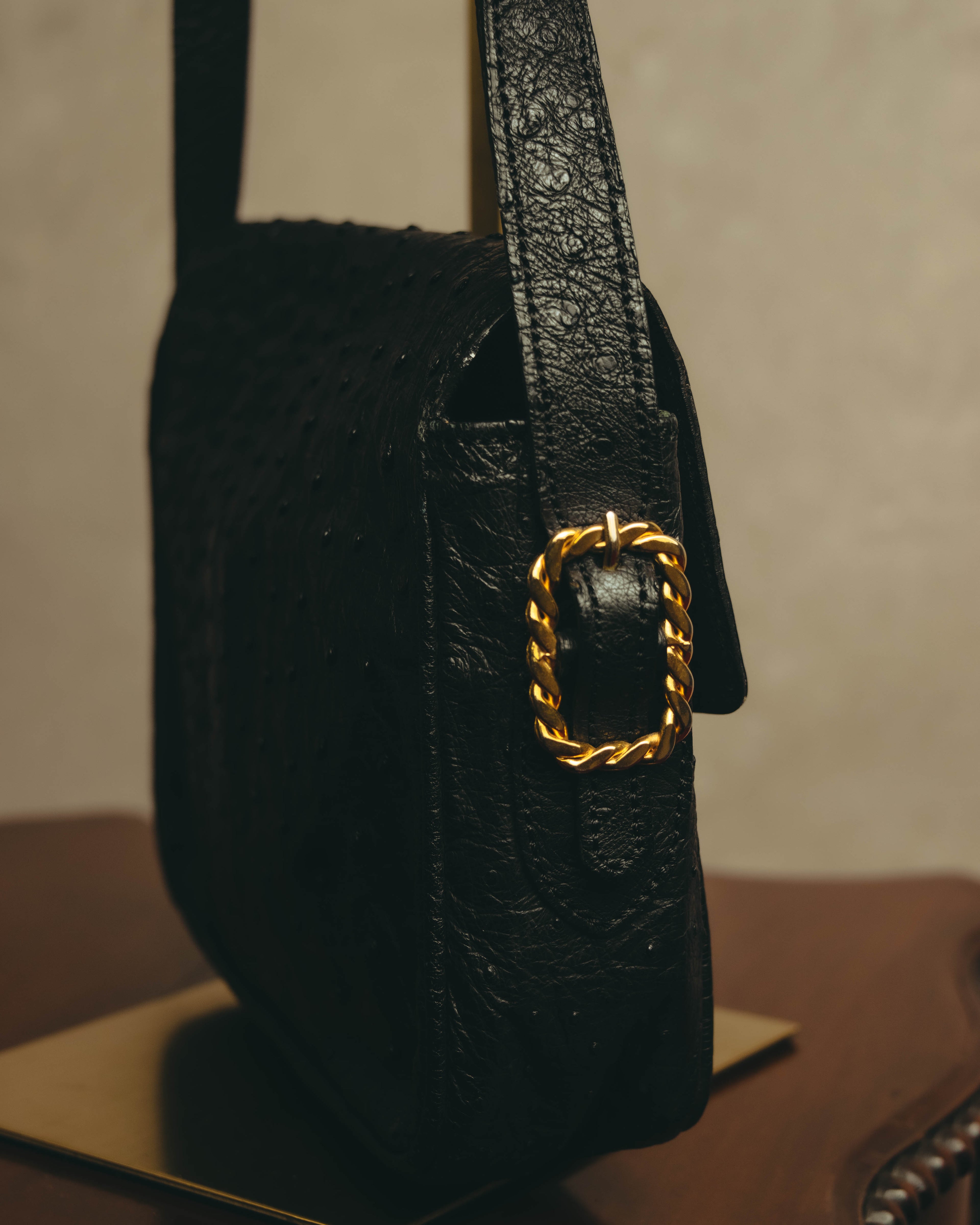 -SPECIAL- “CELINE“ 00’s-10’s Ostrich embossed leather shoulder bag