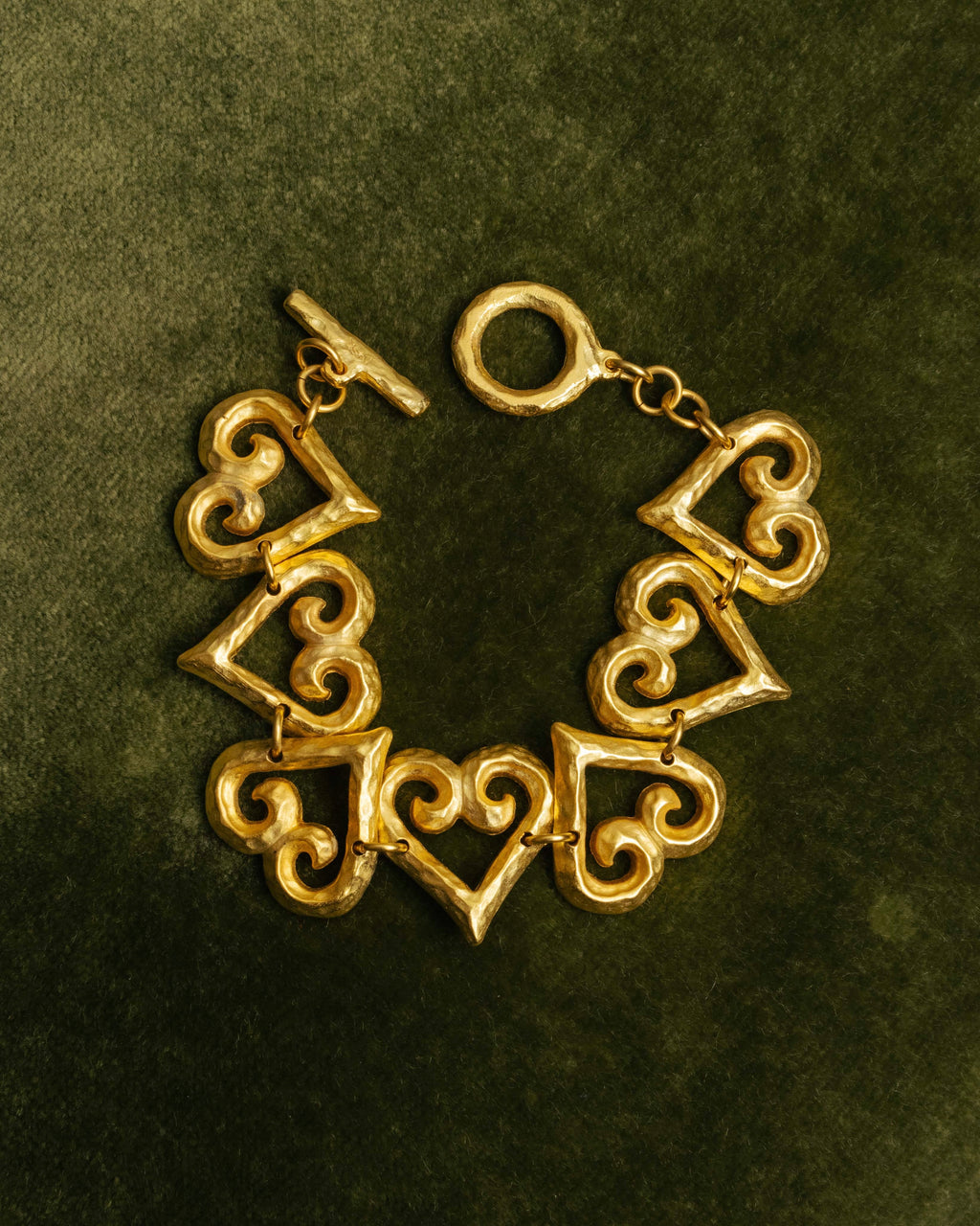-SPECIAL- “Yves Saint Laurent” 80’s-90’s Hammered gold heart motif bracelet