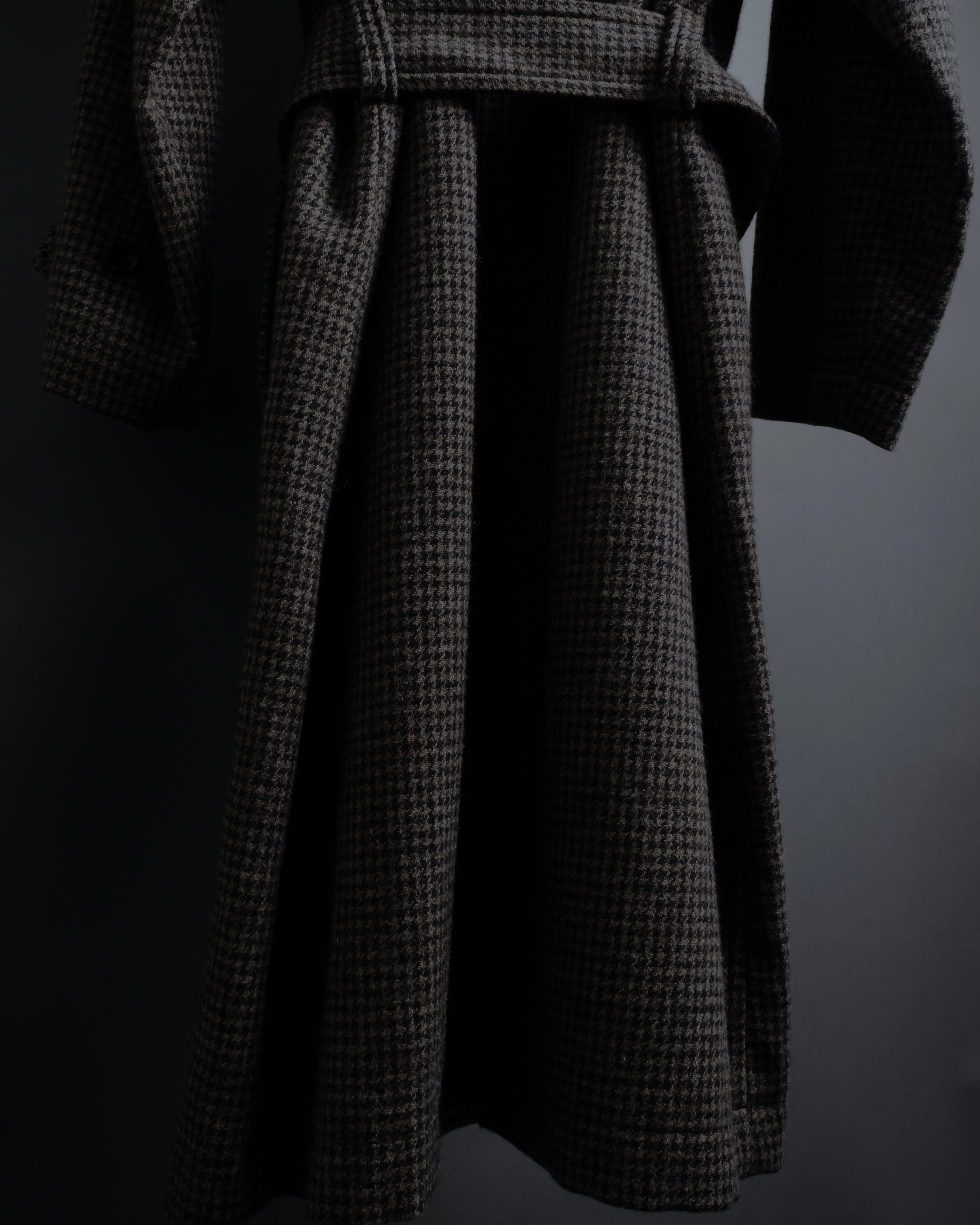 "tricot COMME des GARCONS" Leather collar design houndstooth pattern oversized long coat