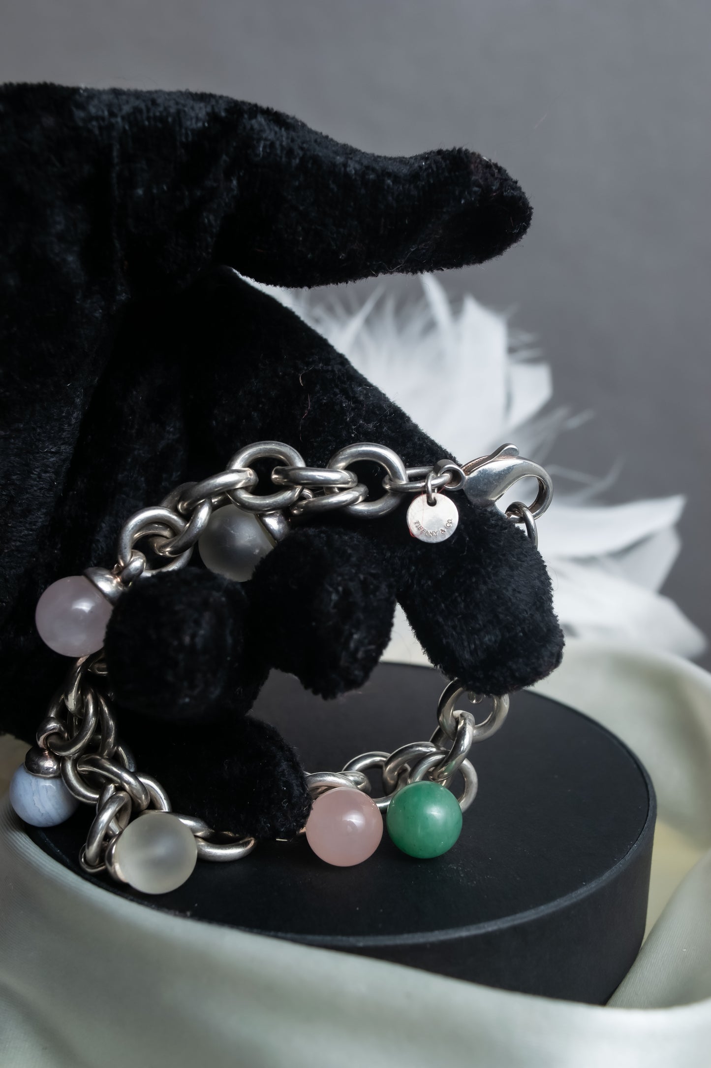 "Tiffany&Co" Multi-coloured stone motif silver bracelet