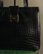 “Salvatore Ferragamo” 90’s-00’s crocodile embossed structured tote bag