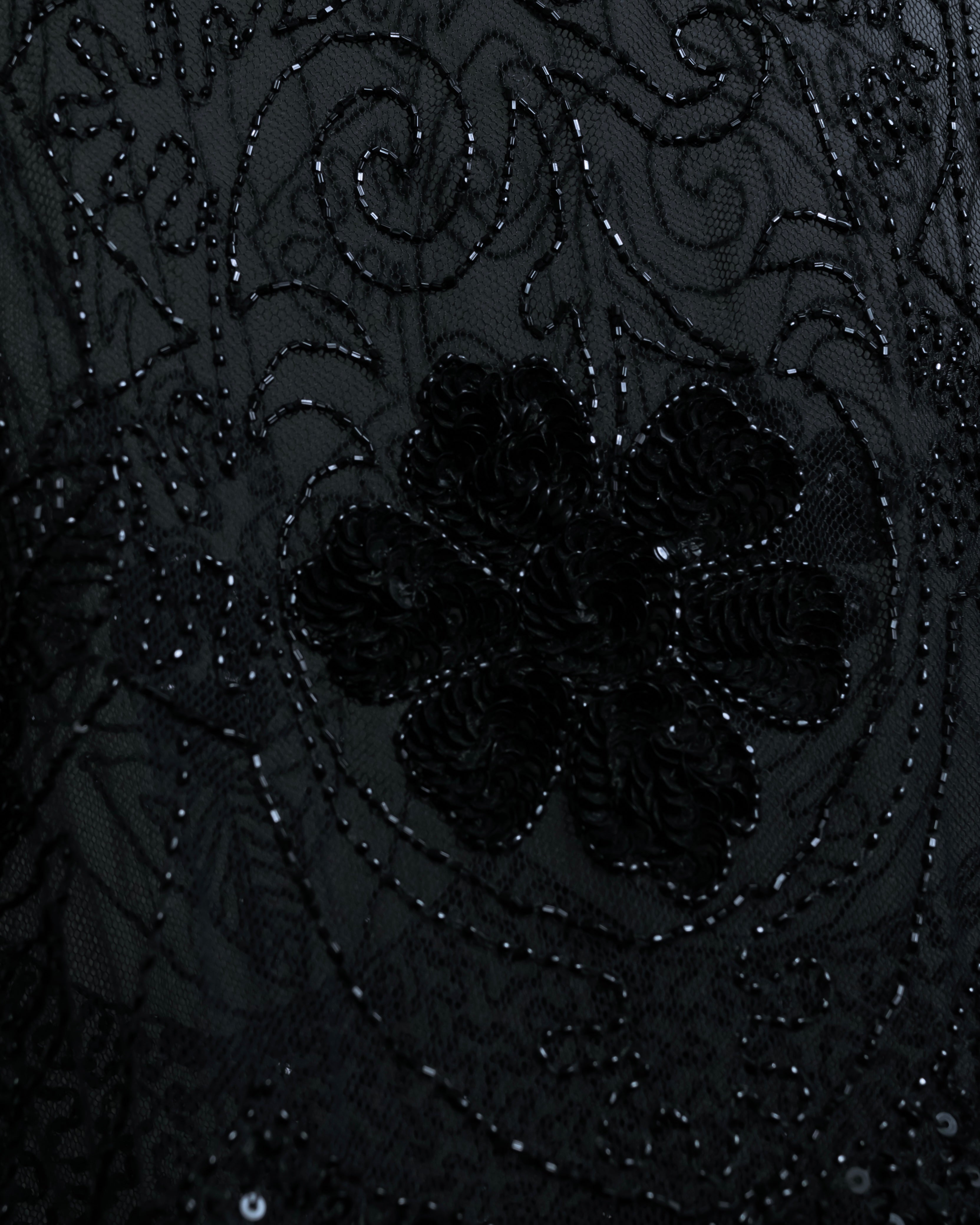 "RRL Ralph Lauren" Sequined beaded plant motif tulle sleeveless dress