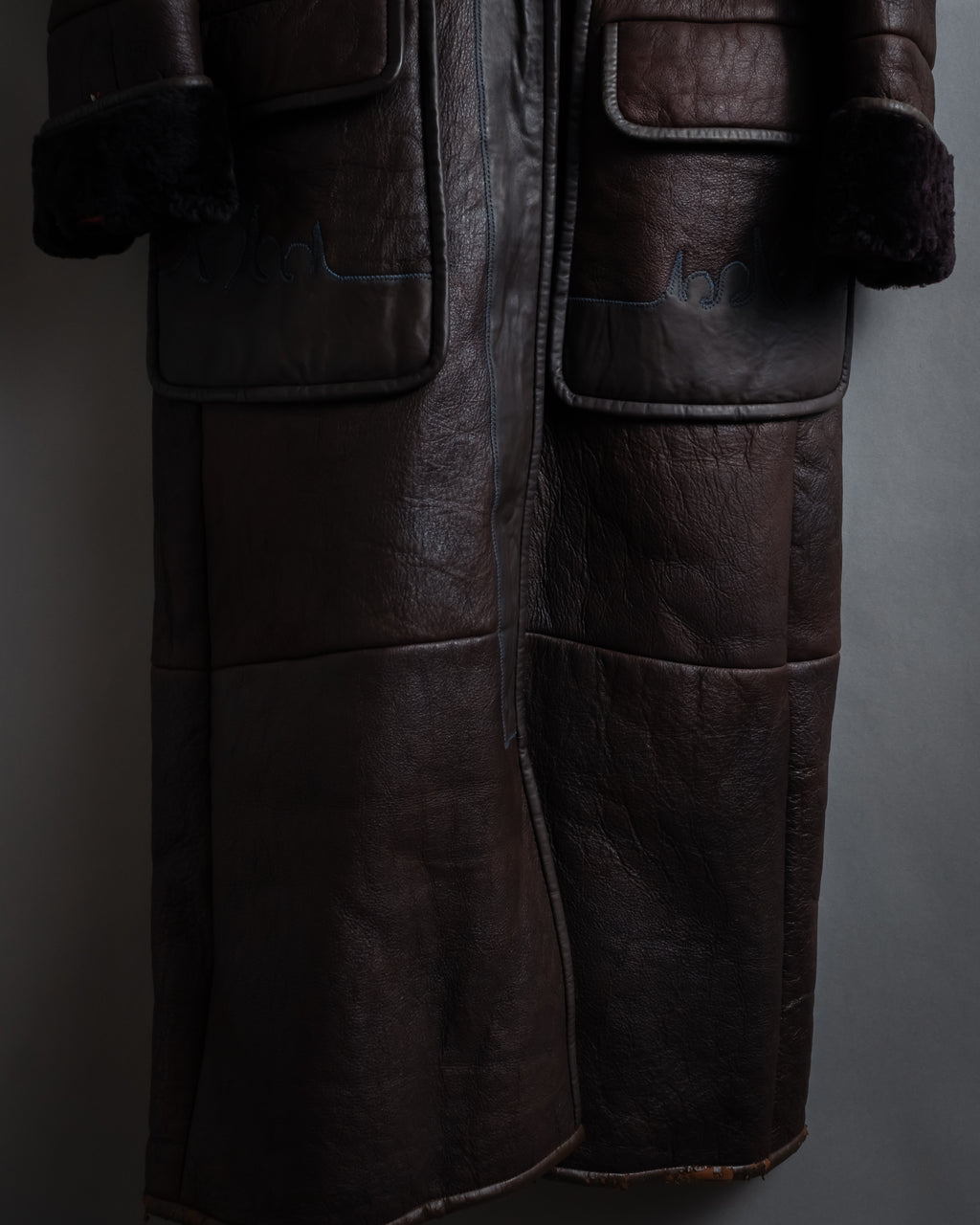 “KENZO” 80’s Folkloric shearling-lined leather long coat
