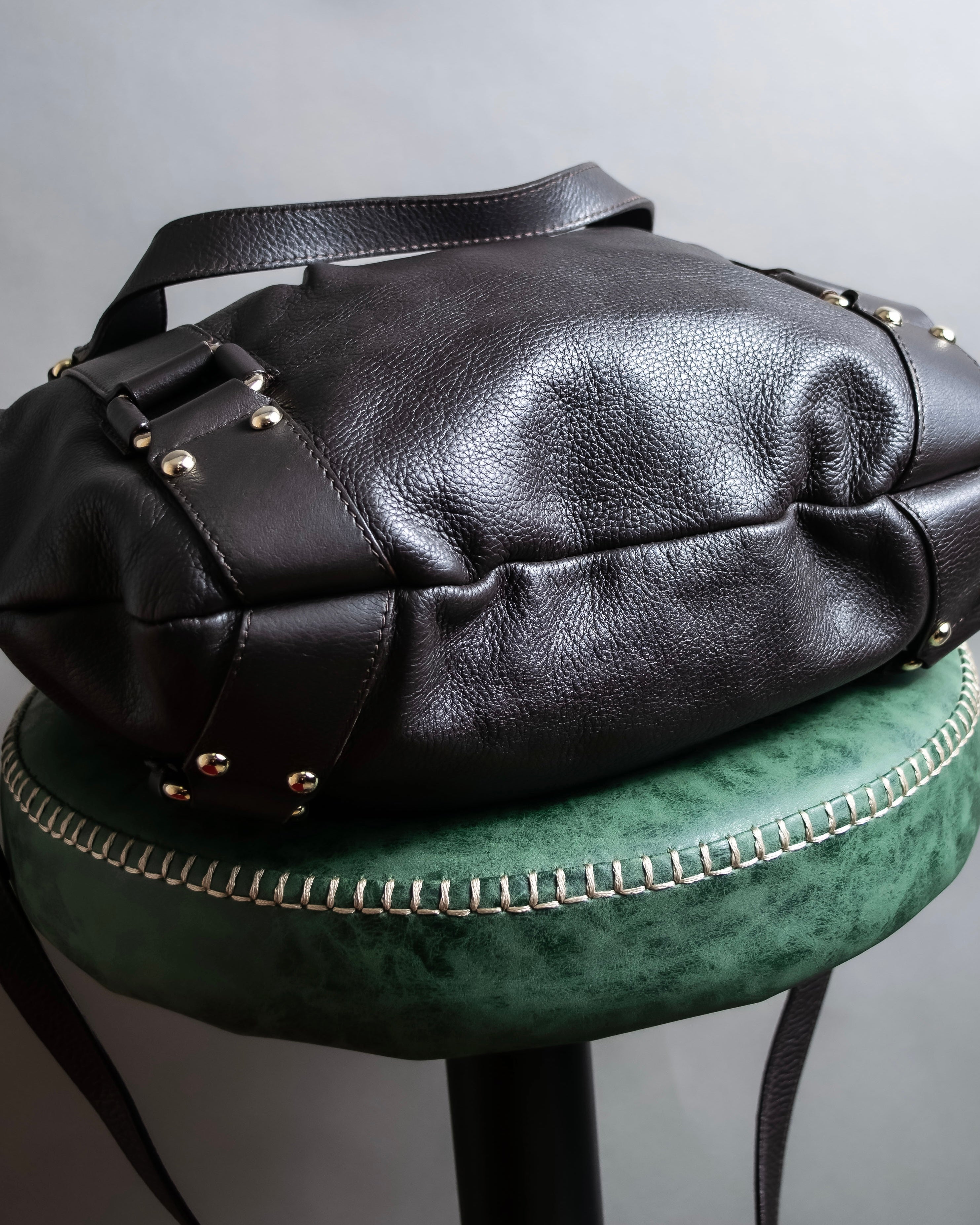 "Max Mara" Horizontal tuck design 2way leather bag