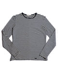 CÉLINE/ Classical Tight Fit Crew Neck Striped Top Navy × White