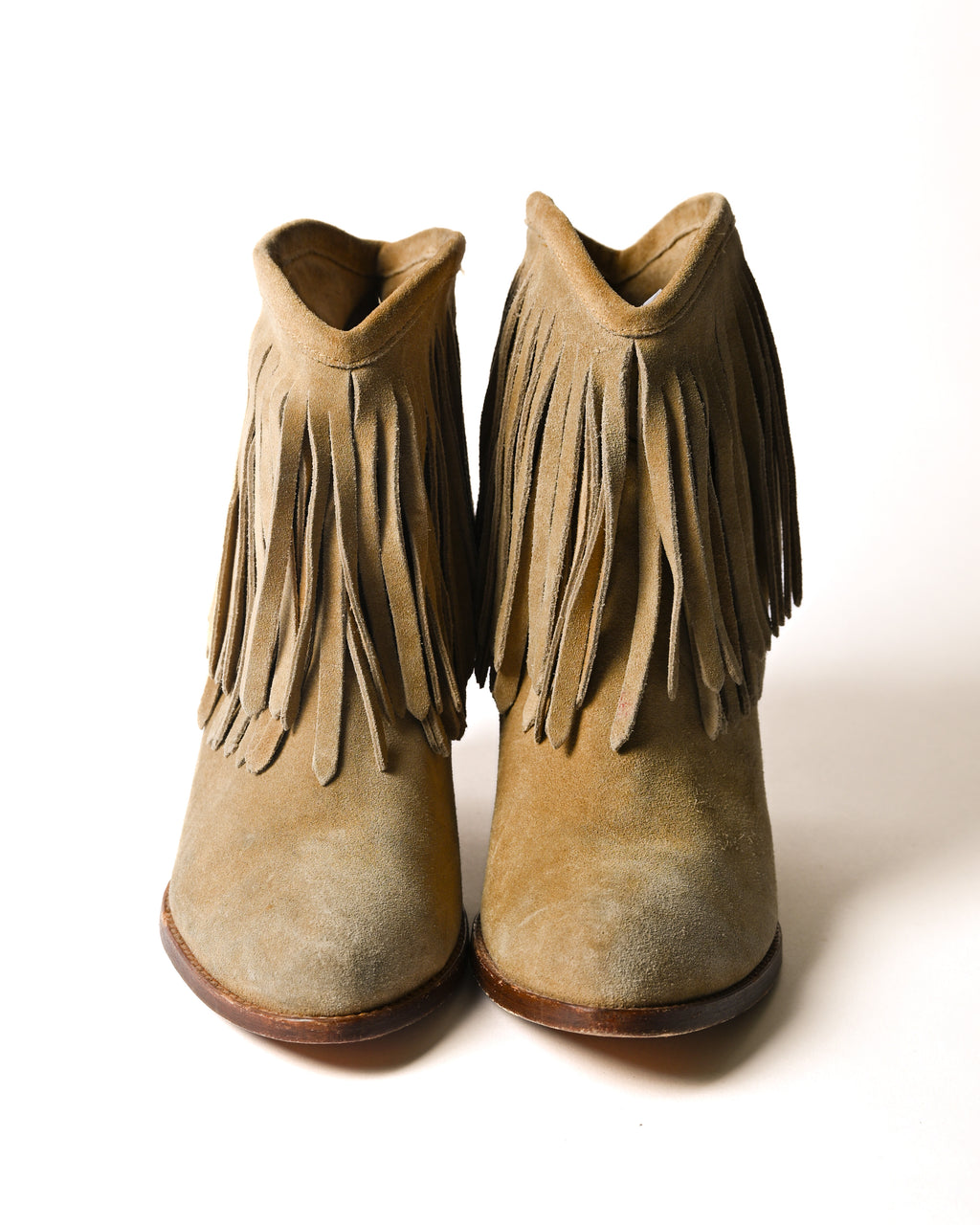 VINTAGE/ Fringe Detailed Suede High Heal Boots