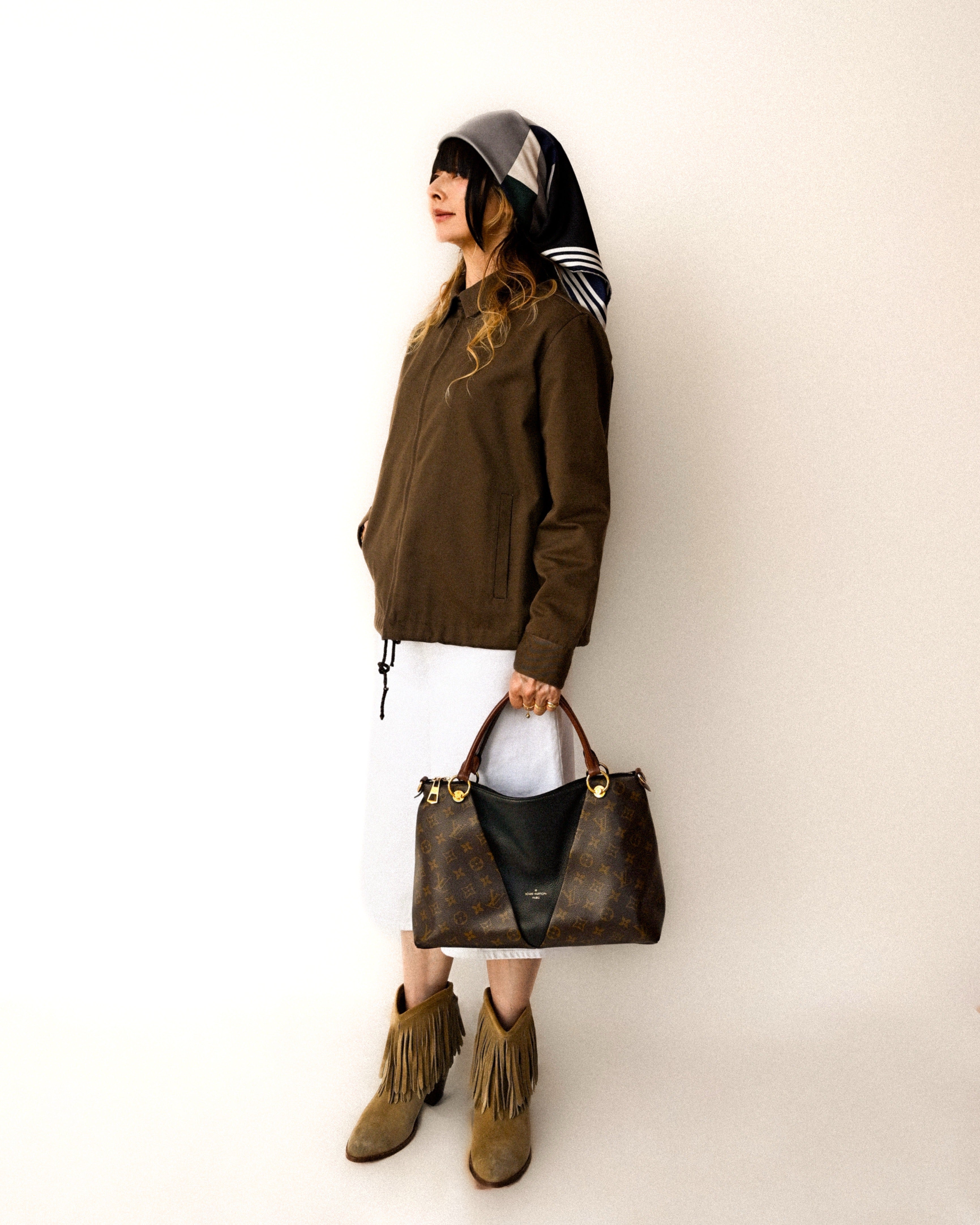 VINTAGE/ Fringe Detailed Suede High Heal Boots