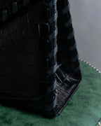 "YVES SAINT LAURENT" Braided stitch design crocodile embossed leather one-handle bag