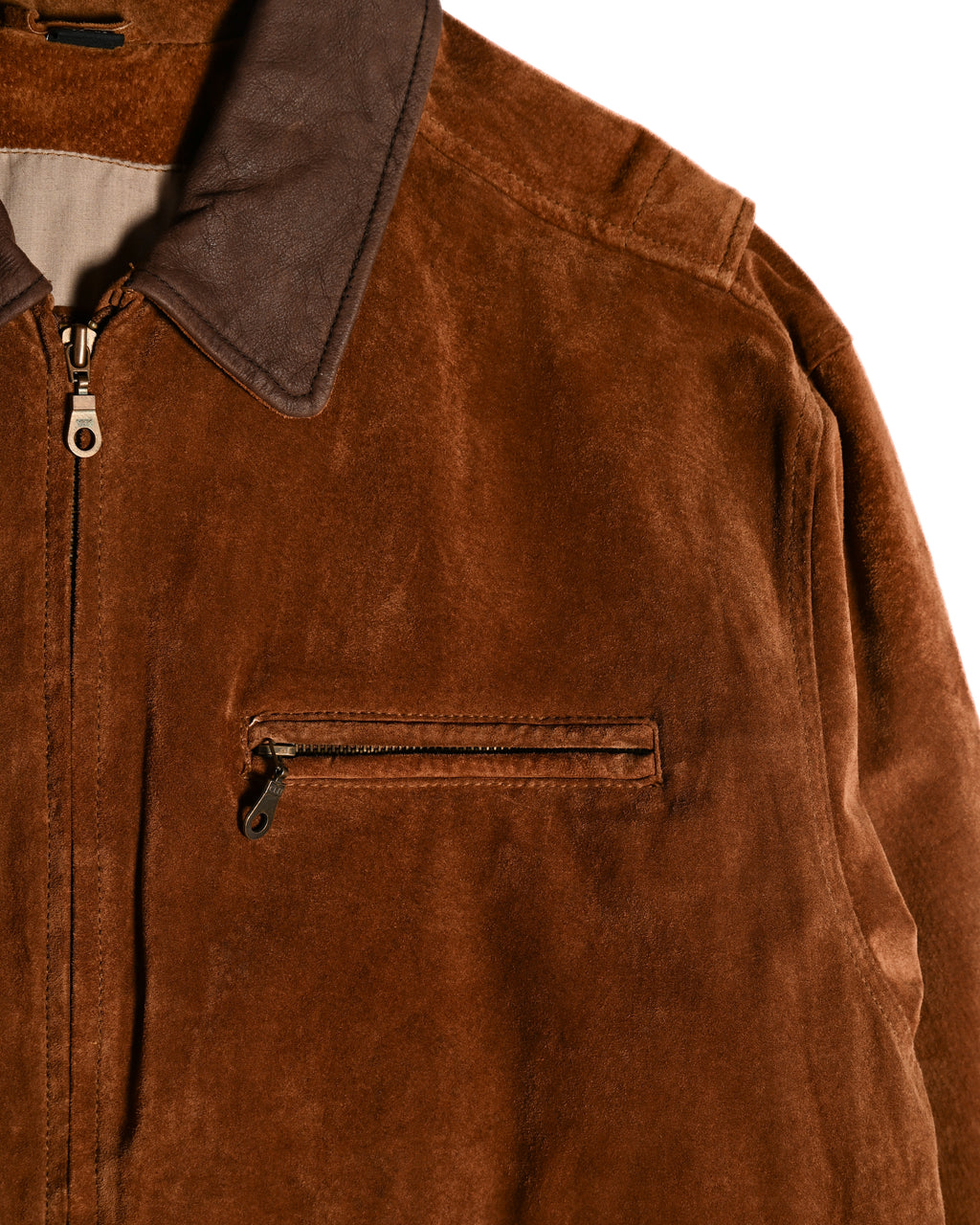 VINTAGE / Oversized Contrast Collar Suede Leather Jacket Light Brown