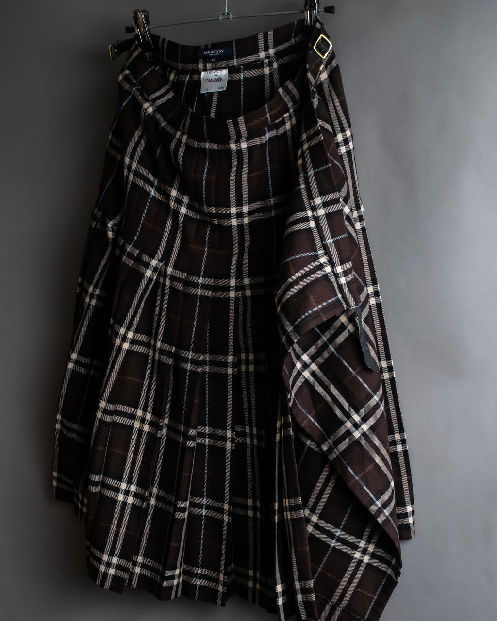 "BURBERRY" Brown tartan check pleated wrap skirt