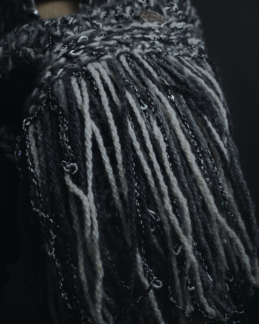 "CHANEL" 2005AW fantasy yarn embellished fringe scarf