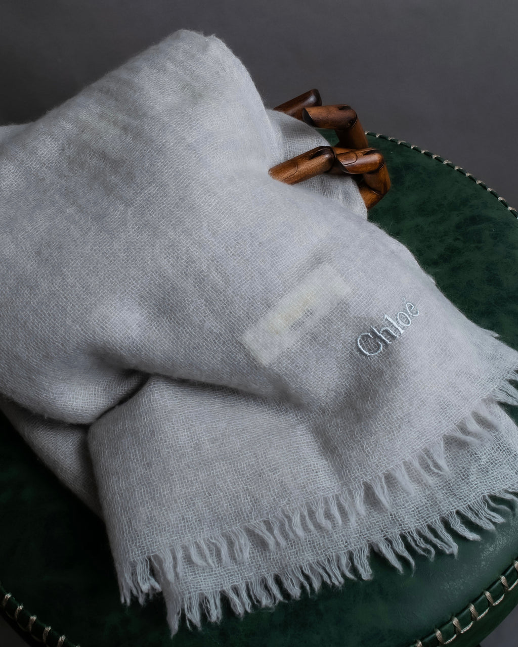 "Chloe" Fringe design light gray sheer material stole