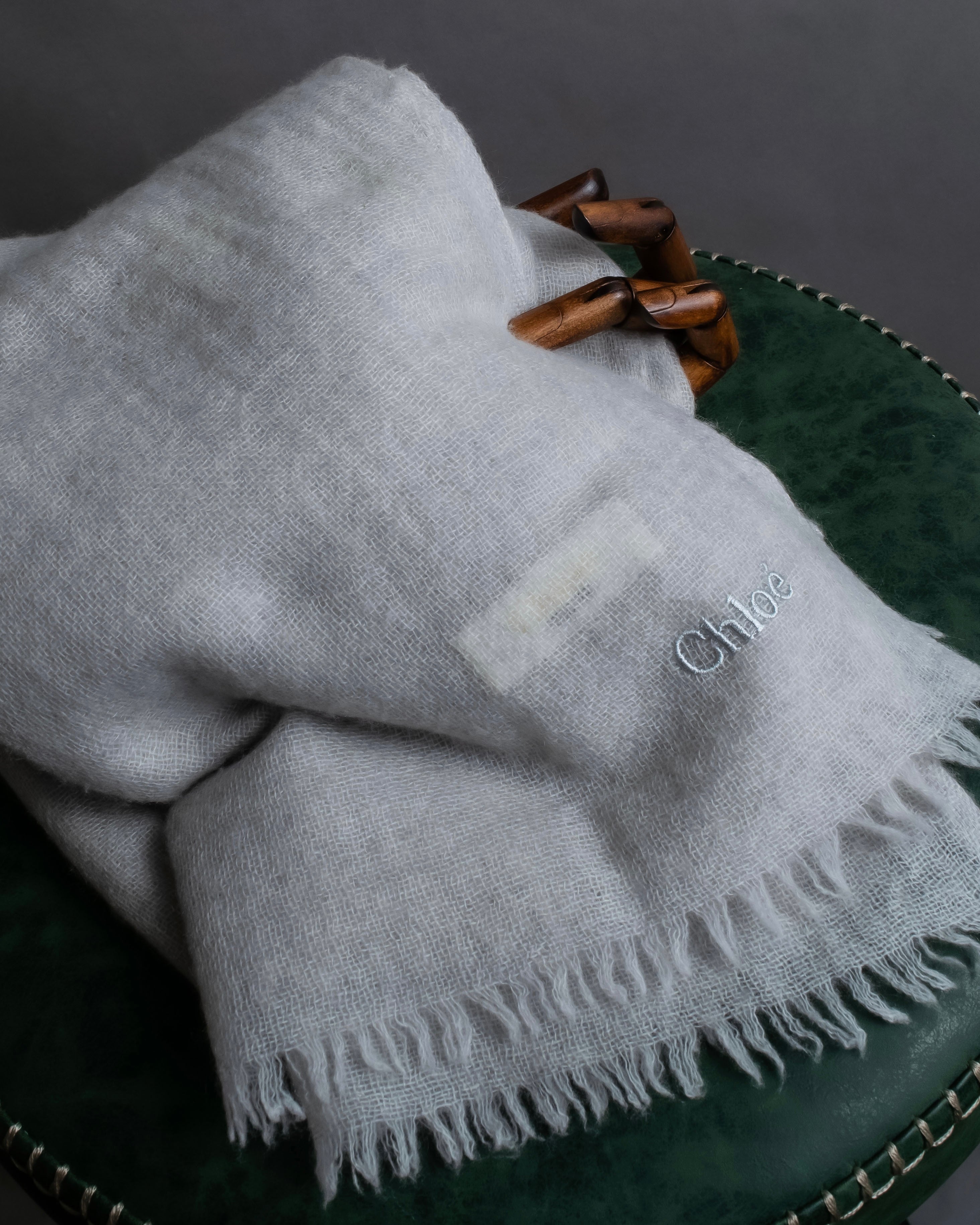 "Chloe" Fringe design light gray sheer material stole