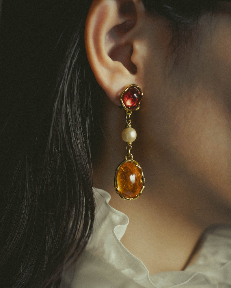 -SPECIAL- "Yves Saint Laurent" 80's-90's Vintage architectural poured glass and pearl drop earrings