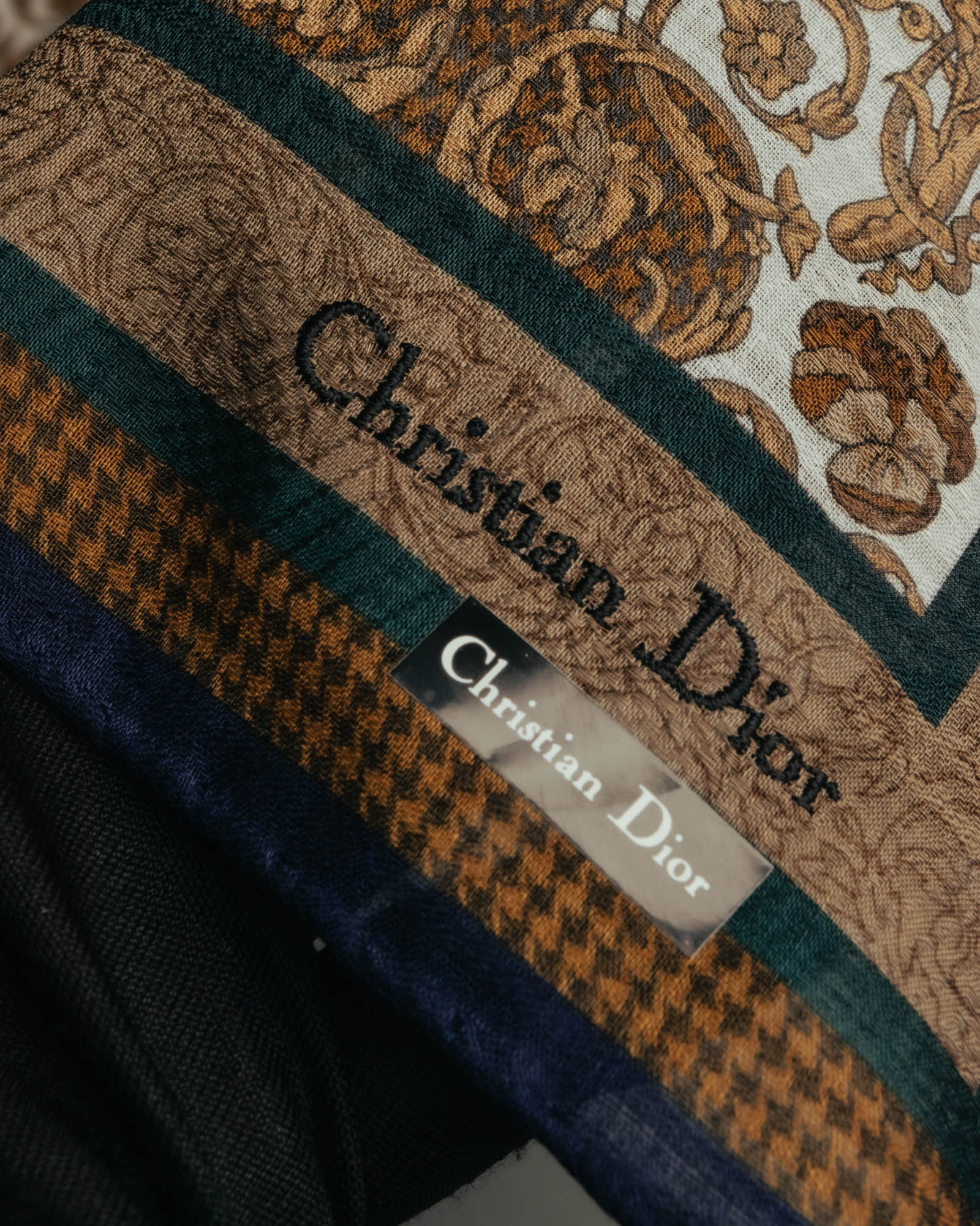 "Christian Dior" 80's-90's Baroque ornament print cotton scarf