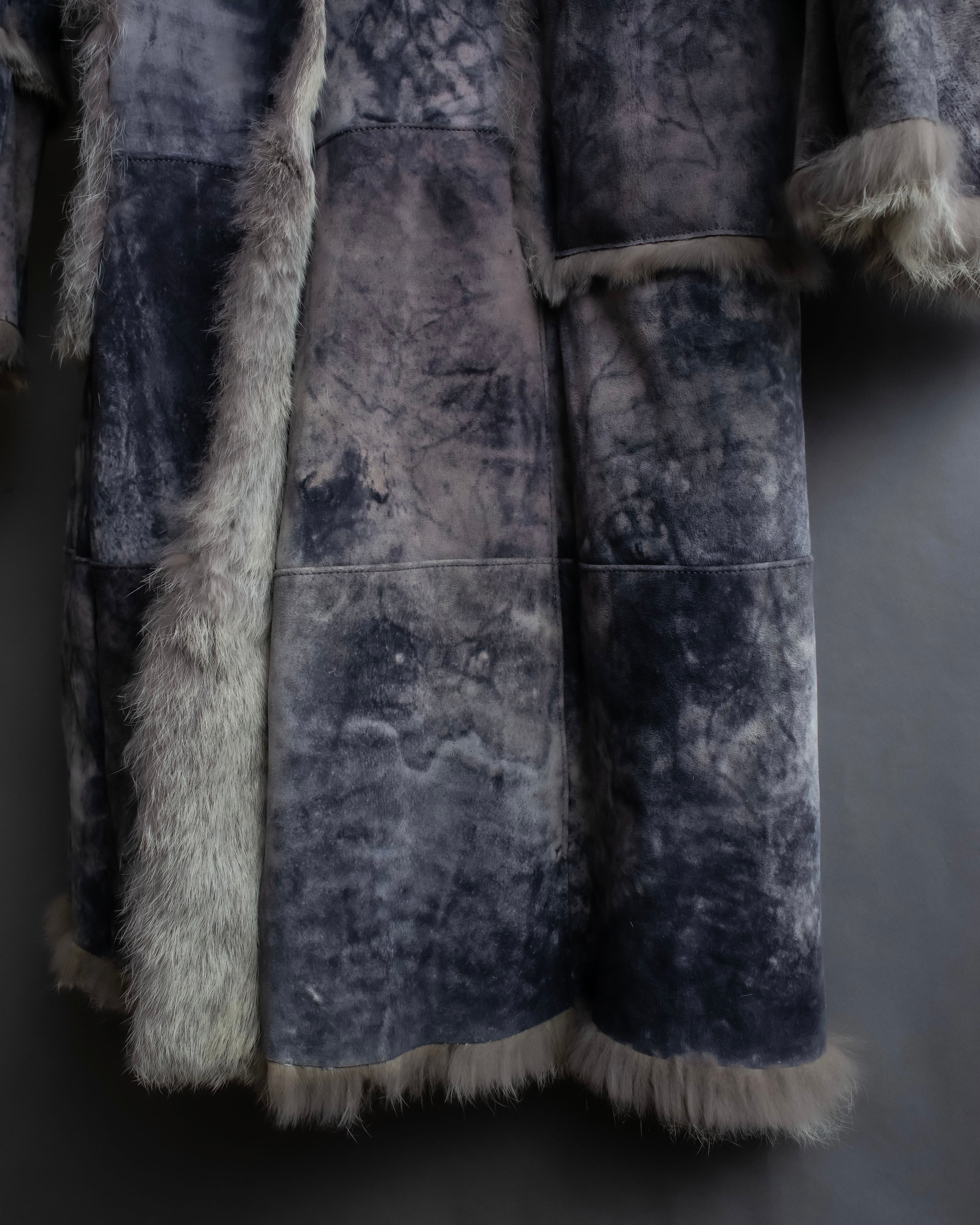 Fur switching design suede long coat