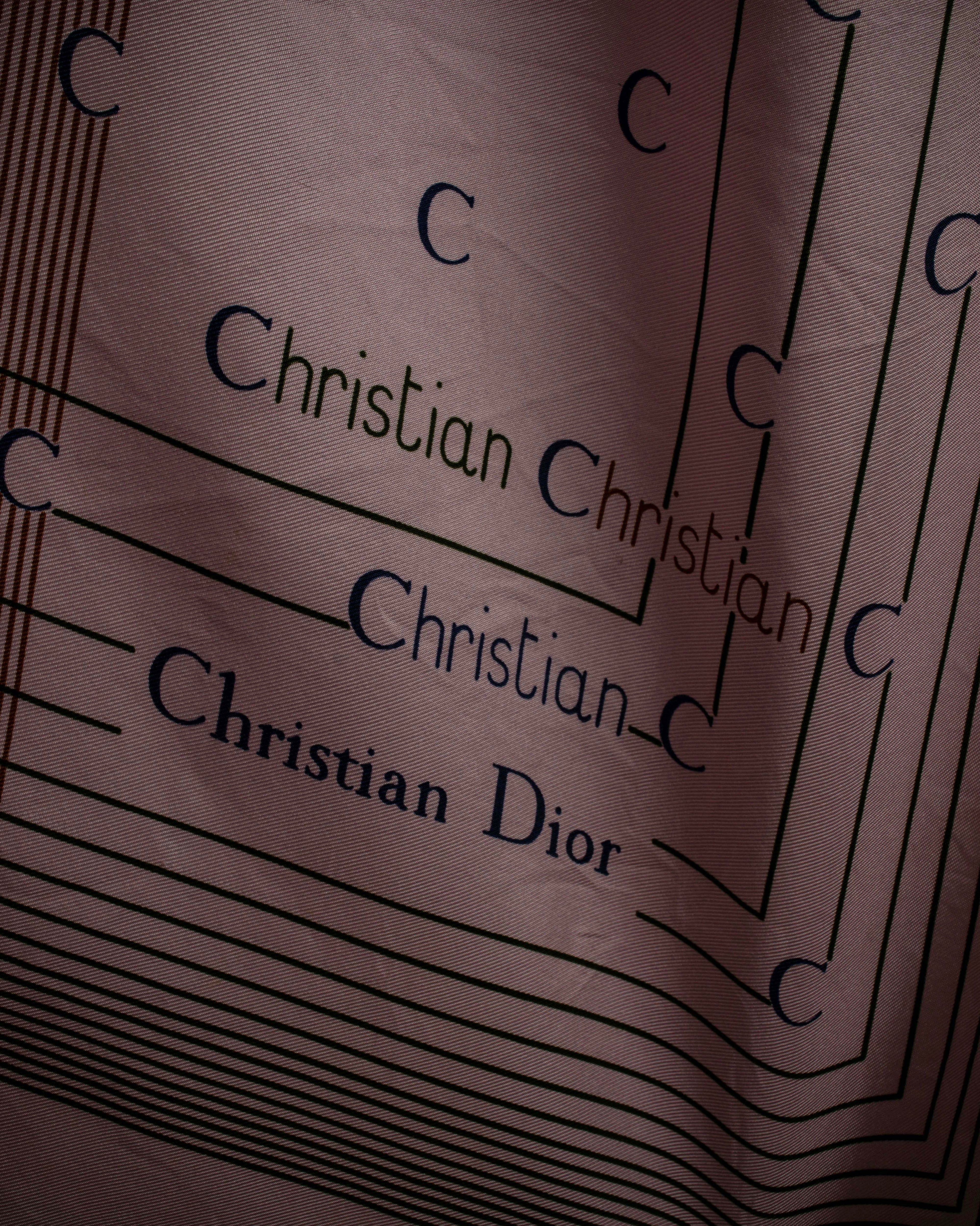 "Christian Dior" Typography logo geometric motif silk scarf