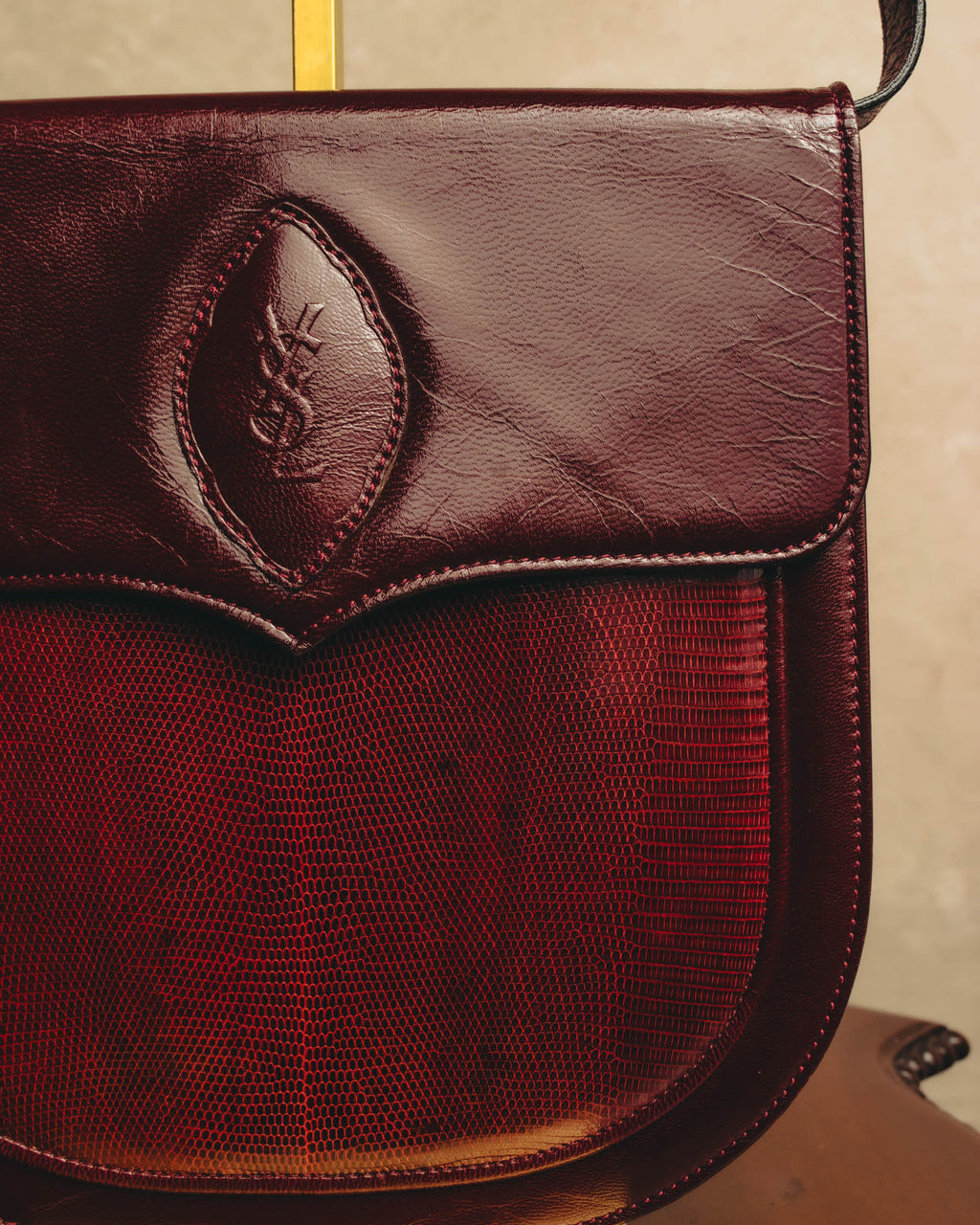 "Yves Saint Laurent" 80's-90's Burgundy embossed leather shoulder bag