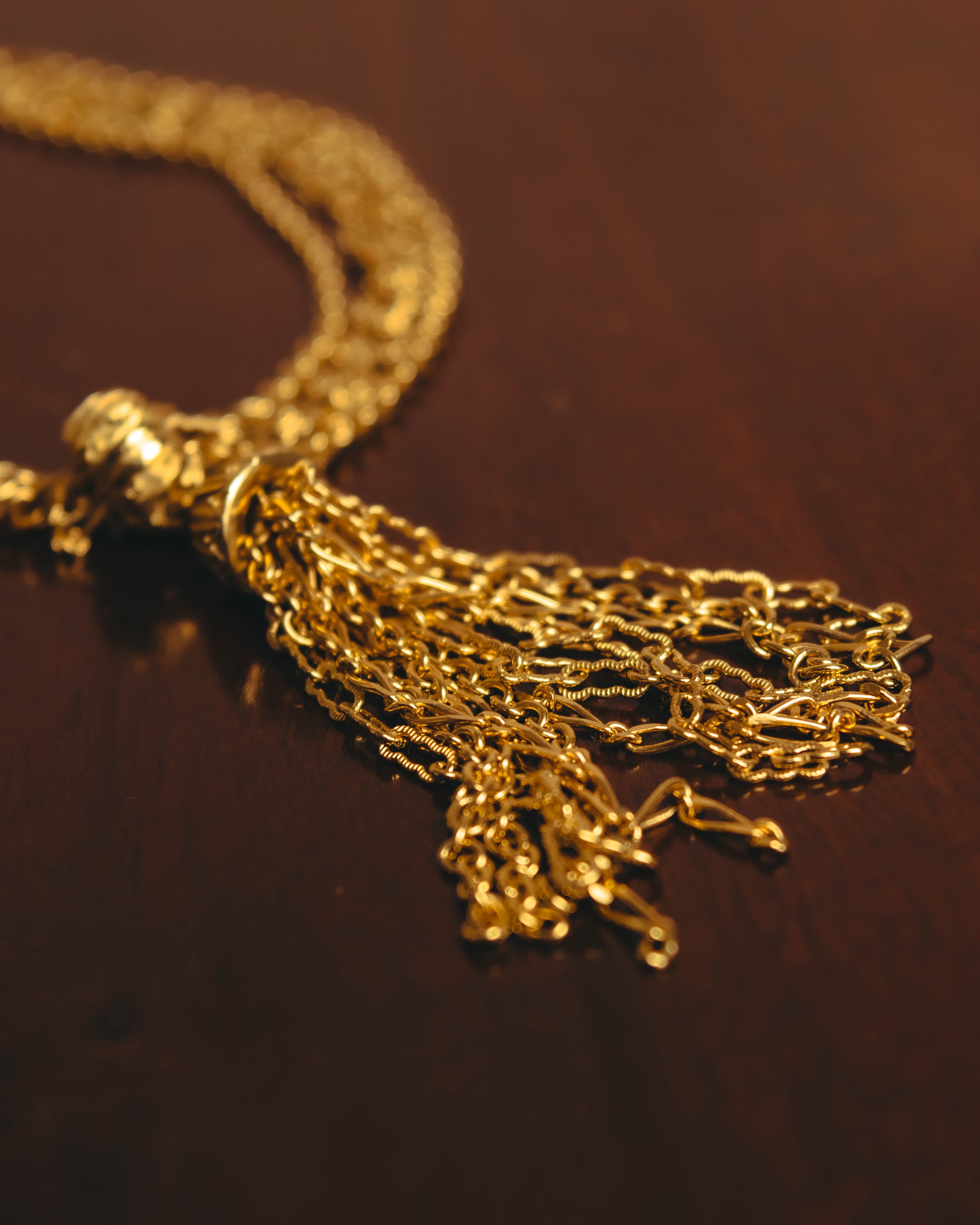 -SPECIAL- "Christian Dior" 80's-90's Multi-strand chain tassel gold necklace