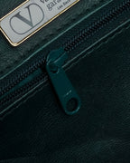 "Valentino Garavani" 80's Knot detail logo engraved dark green leather bag