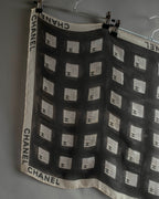 "CHANEL" Coco mark grid pattern silk scarf