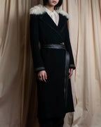 "HELMUT LANG" Fur collar belted long coat